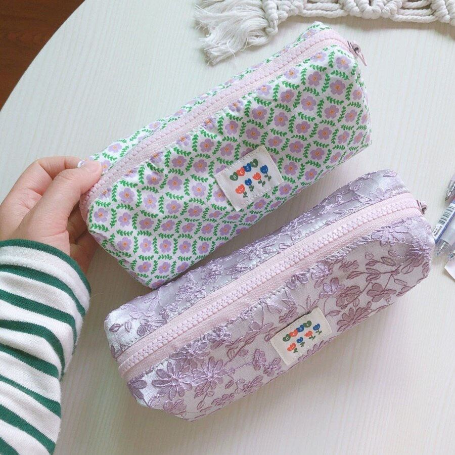 섬네일: Floral Cosmetic Bag Makeup Cotton Fabric Toiletry Pencil Case Organizer Pouch 