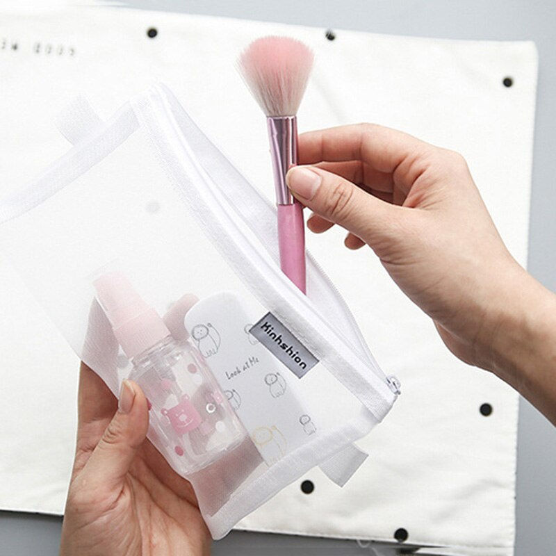 Miniature : Storage Transparent Mesh School Pencil Case Large Capacity Makeup Cosmetic Bag
