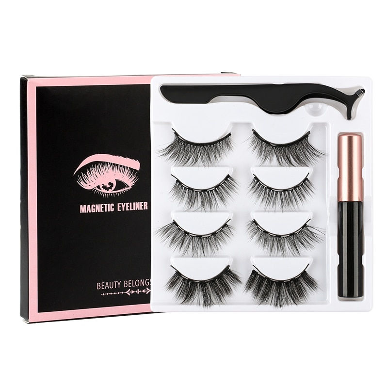 Thumbnail: 1/3/4Pairs Magnetic Eyelashes False Lashes, Repeated Use Eyelashes Liquid 
