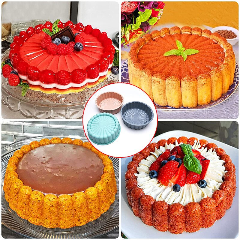 縮圖：Silicone Round Pan Charlotte Cakes Baking Pan Sponge Flan Mold Strawberry 