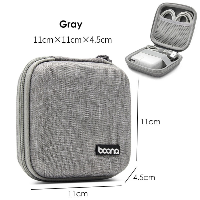 섬네일: Small Oval Earphone Storage Bags Hard Shell Data Cable Organizer Bag 