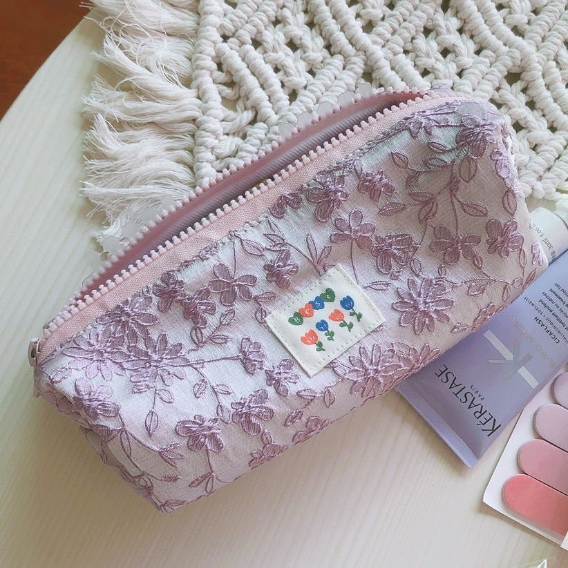 섬네일: Floral Cosmetic Bag Makeup Cotton Fabric Toiletry Pencil Case Organizer Pouch 