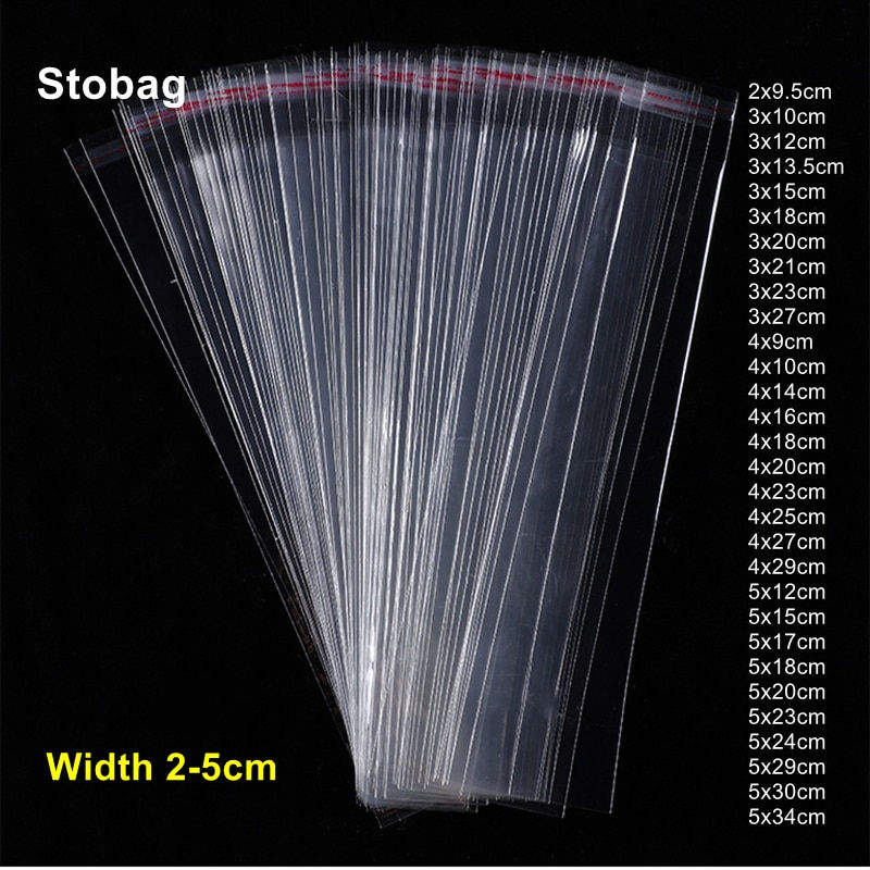 Miniature : StoBag 200pcs Cellophane Self-adhesive Bag Transparent Long Sealed Jewelry Pen