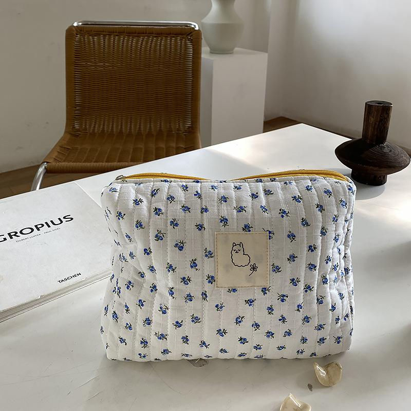 縮圖：Quilted Makeup Bag Cosmetic Storage Portable Toiletry Case Cotton Floral Pouch