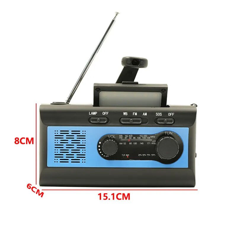 섬네일: emergency radio hand crank solar power battery operated portable mobile radio antenna led