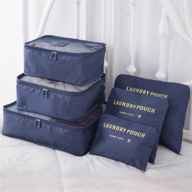 섬네일: 6 PCS Travel Storage Bag Set Tidy Wardrobe Suitcase Pouch Unisex Cube Travel Kit