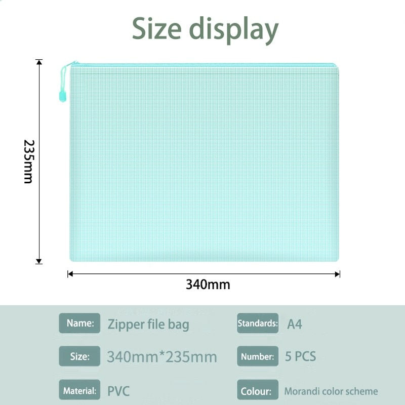 Miniature : 5pcs Mesh Zipper Pouch Document Bag Waterproof Zip File Folders A4 