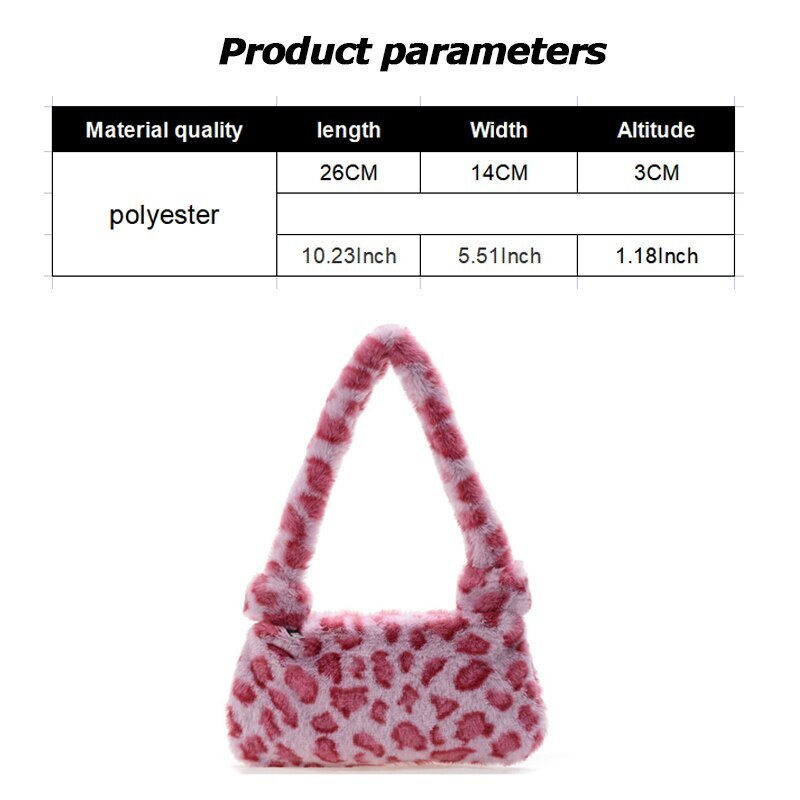 Miniatura: Cow Print Mini Shoulder Bags Plush Underarm Bags Leopard Fluffy Tote Purses