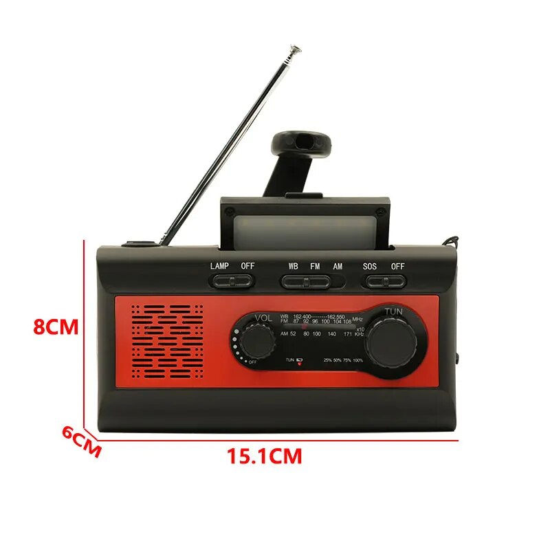 섬네일: emergency radio hand crank solar power battery operated portable mobile radio antenna led