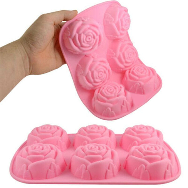 サムネイル： Silicone 6 Holes Flower Rose Cake Ice Cream Chocolate Mold Soap Cupcake Bakeware
