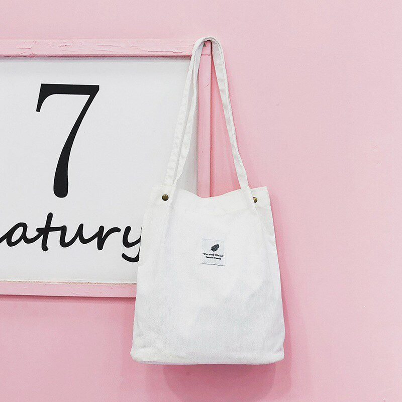 Miniature : Foldable Corduroy Bag Reusable Handbag Shoulder Bags