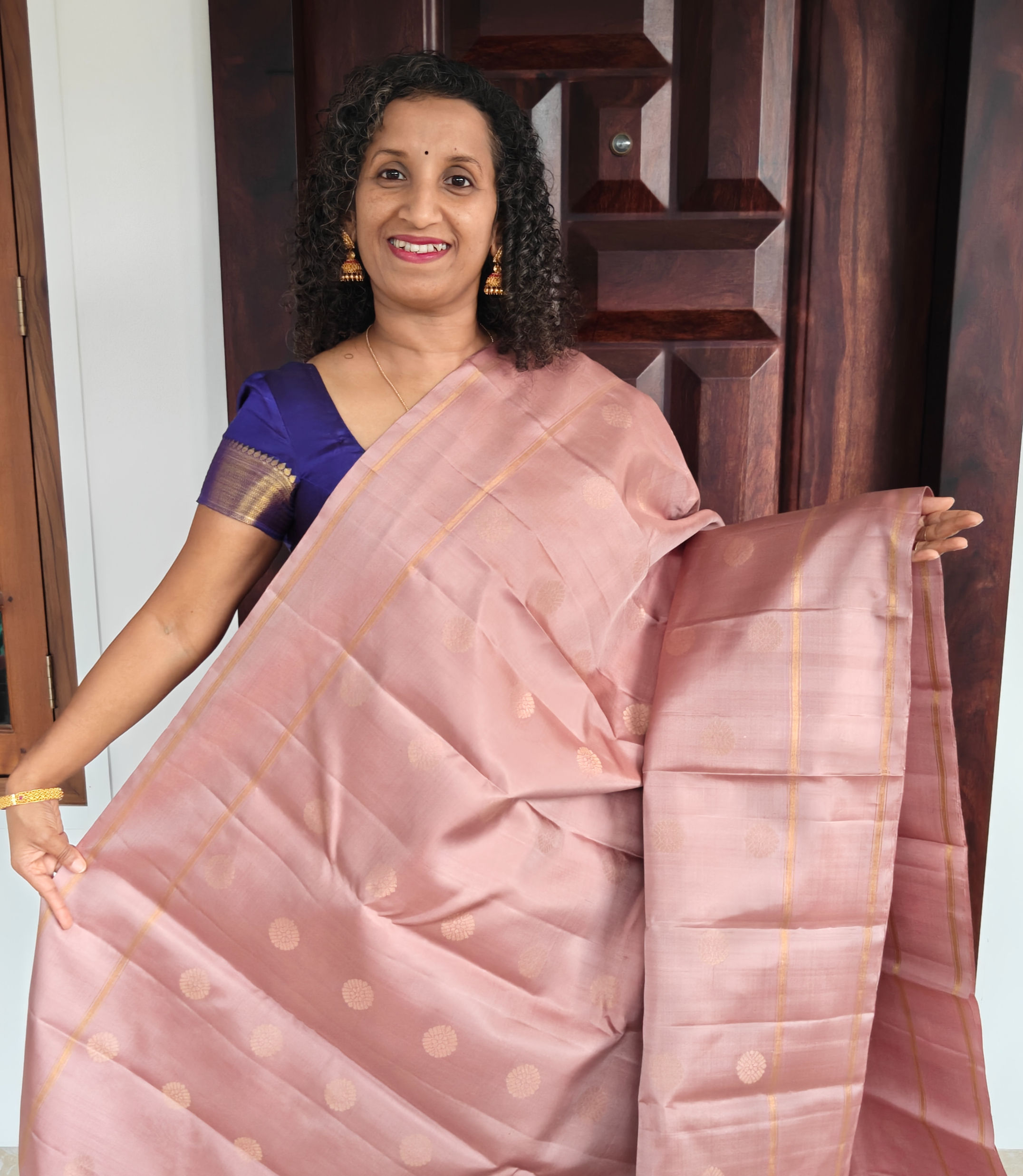 Beige color Pure Kanchipuram soft silk saree