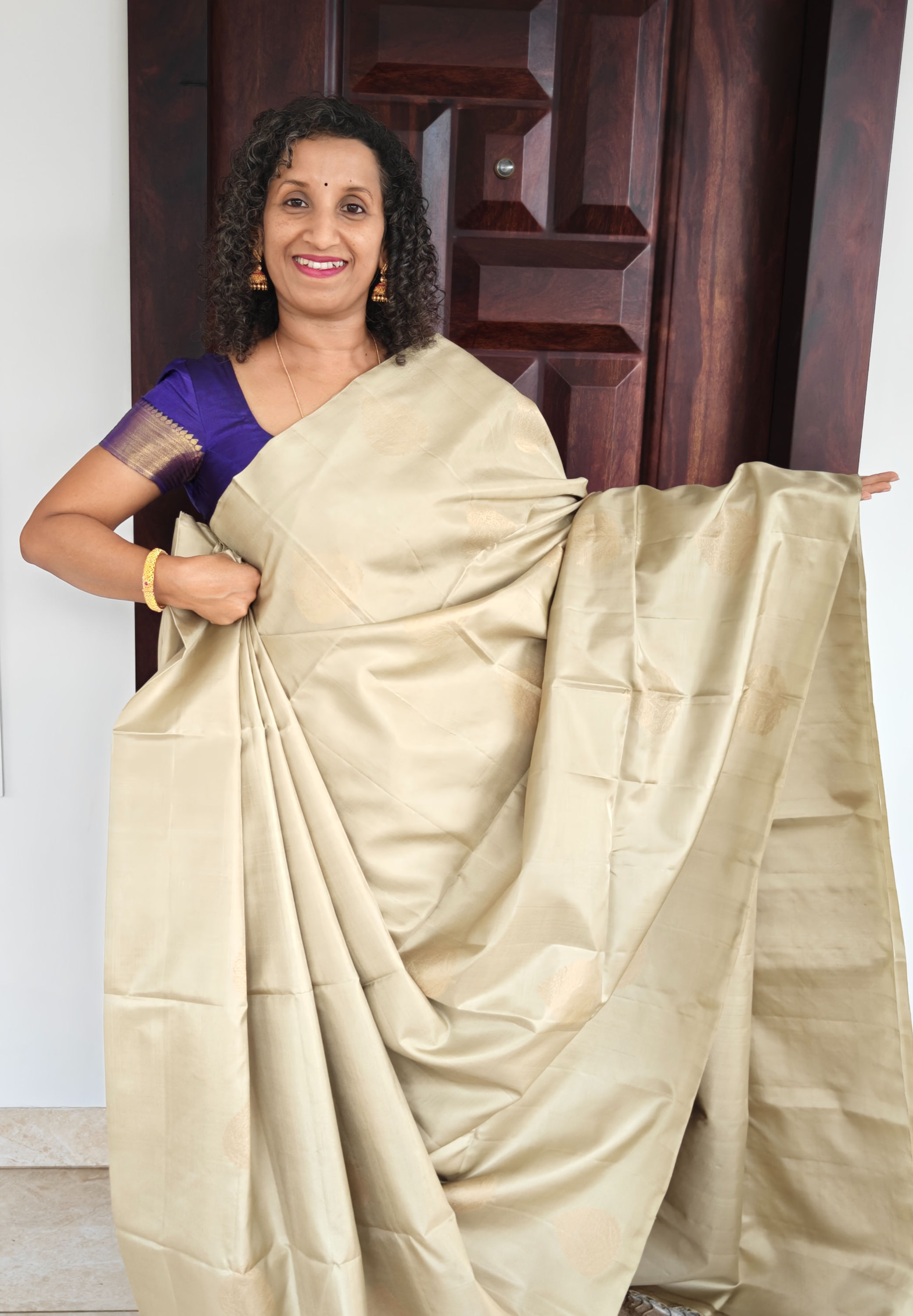 Champagne color Pure Kanchipuram soft silk saree