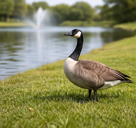 Goose standing near pond on commercial property in Columbus Ohio