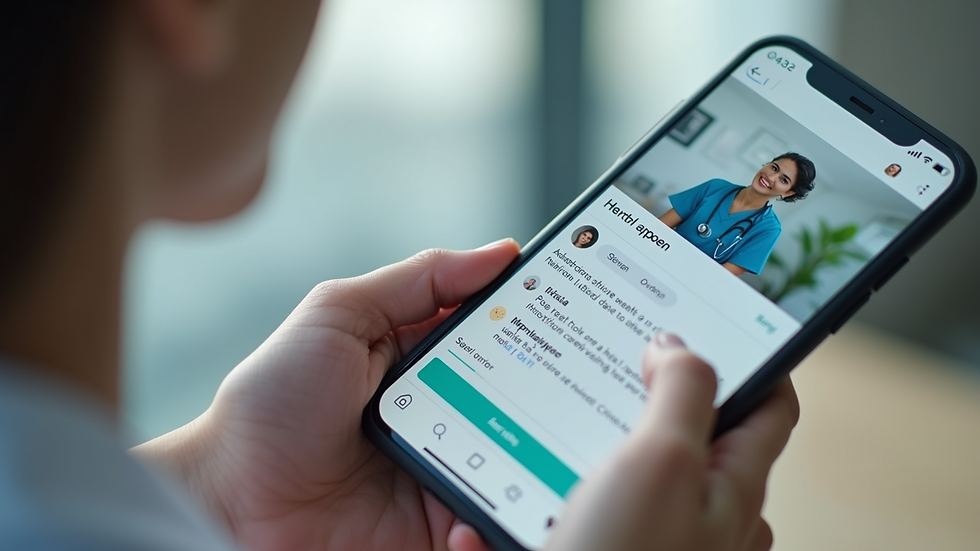 Close-up view of a smartphone displaying a healthcare social media feed