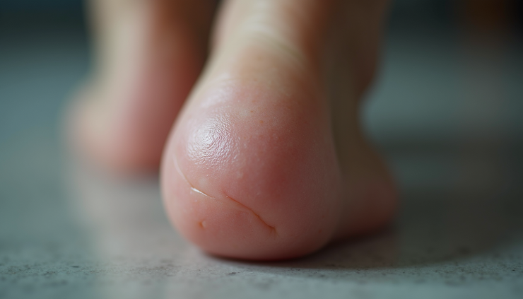 Close-up view of swollen lower leg showing visible edema