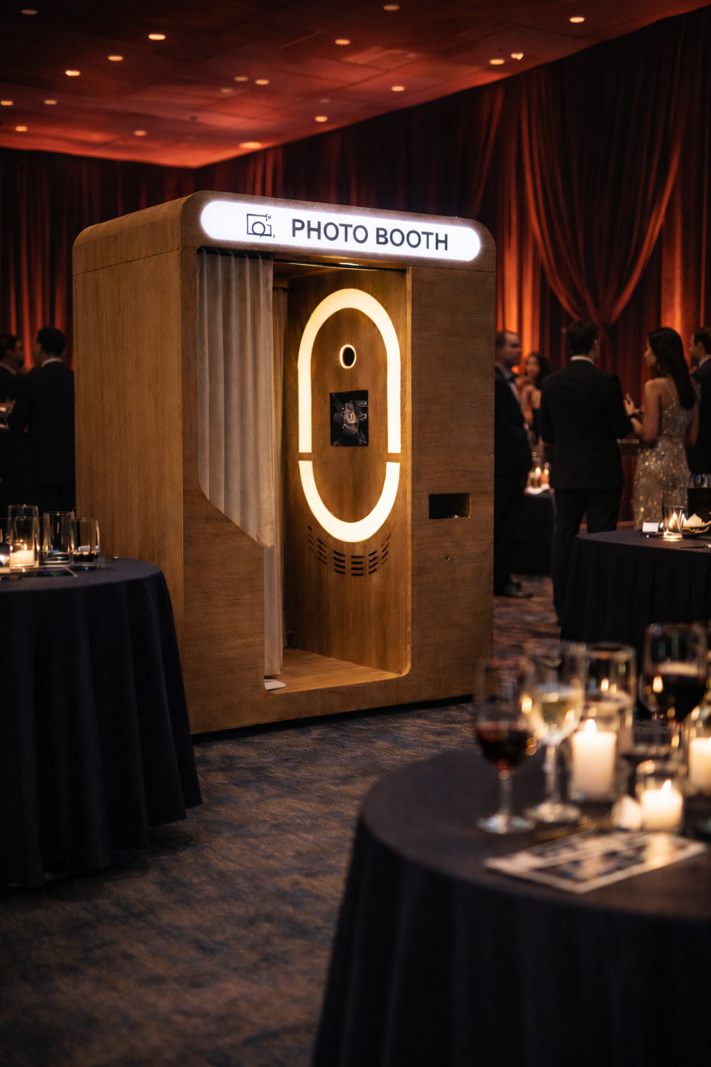 Enclosed photo booth rental with private lighting for San Antonio weddings and corporate events