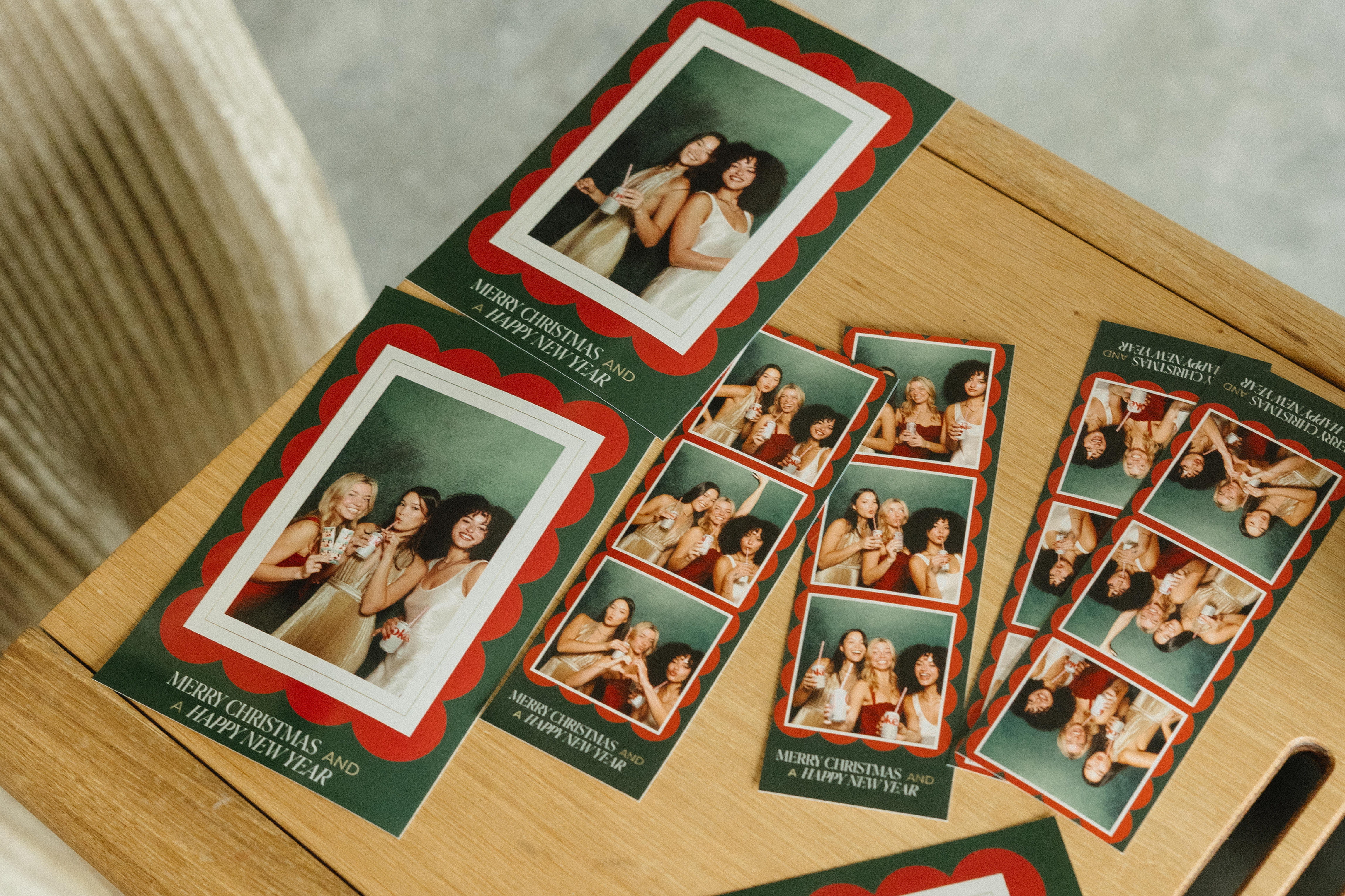 Custom branded photo strips printed at a corporate event photo booth