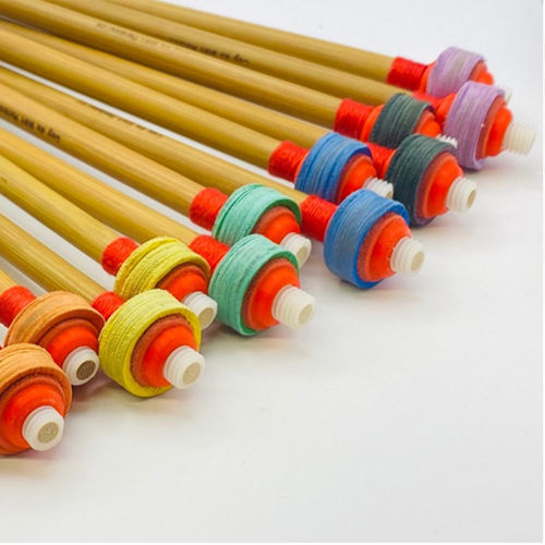 yellow, green, indigo and violet Leather Flannel Timpani Mallets by tambourineLAB