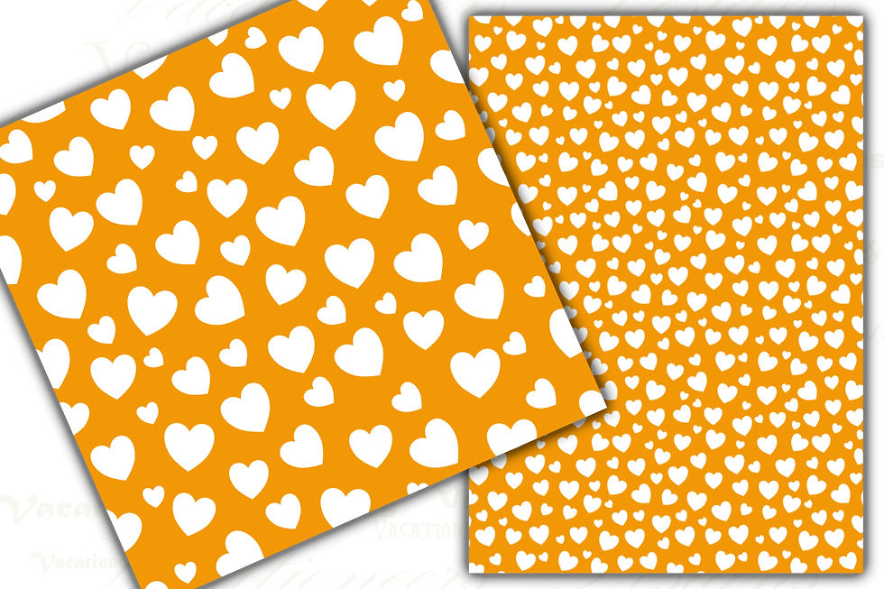 Thumbnail: Mixed hearts seamless pattern white on orange background