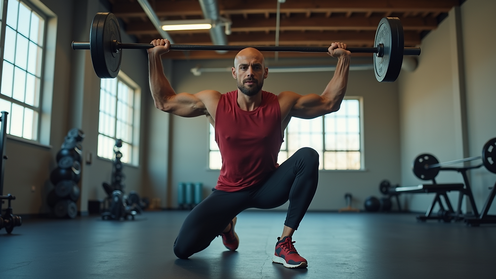Eye-level view of a fitness coach demonstrating a workout routine