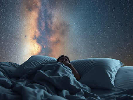 Vista frontale di una persona sdraiata a letto con occhi chiusi