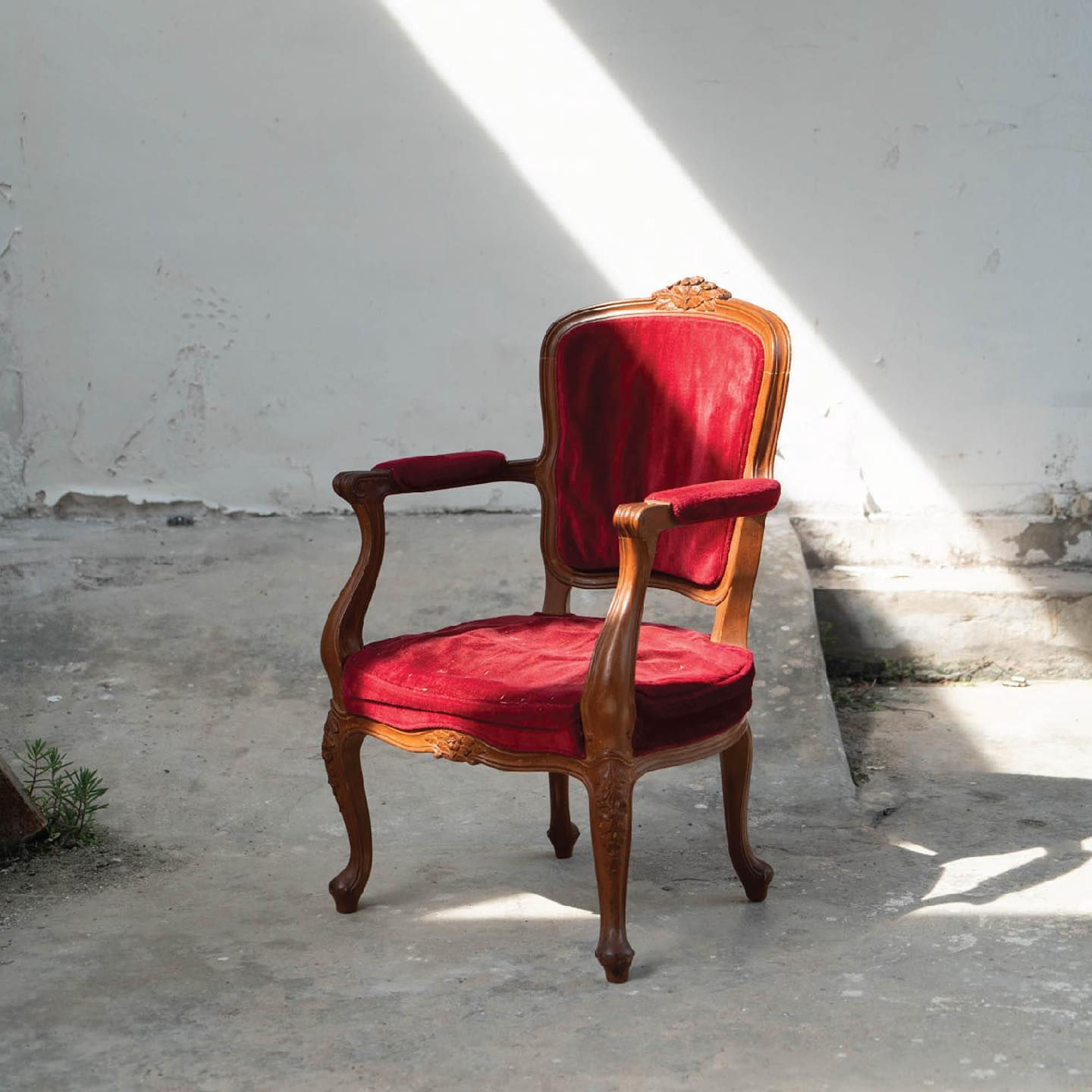 Louis XV Style Wooden Frame With Red Velvet Child’s Armchair from 1980's