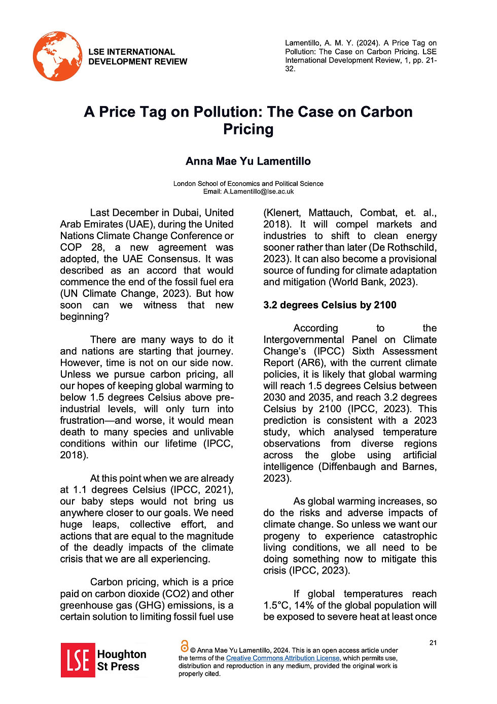 A Price Tag on Pollution: The Case on Carbon Pricing