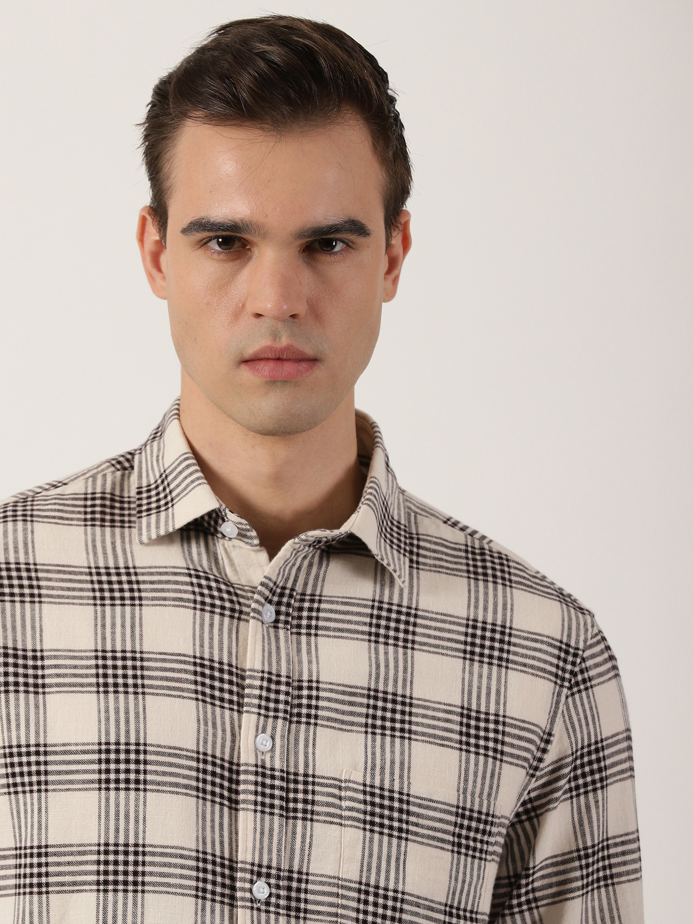 Black waves ivory check premium shirt featuring a refined pattern