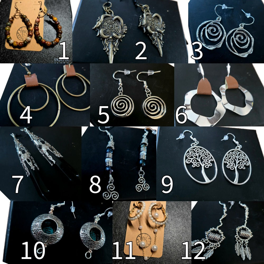 Contemporary silver and mixed element artisan earring series with modern geometric designs by Skapa