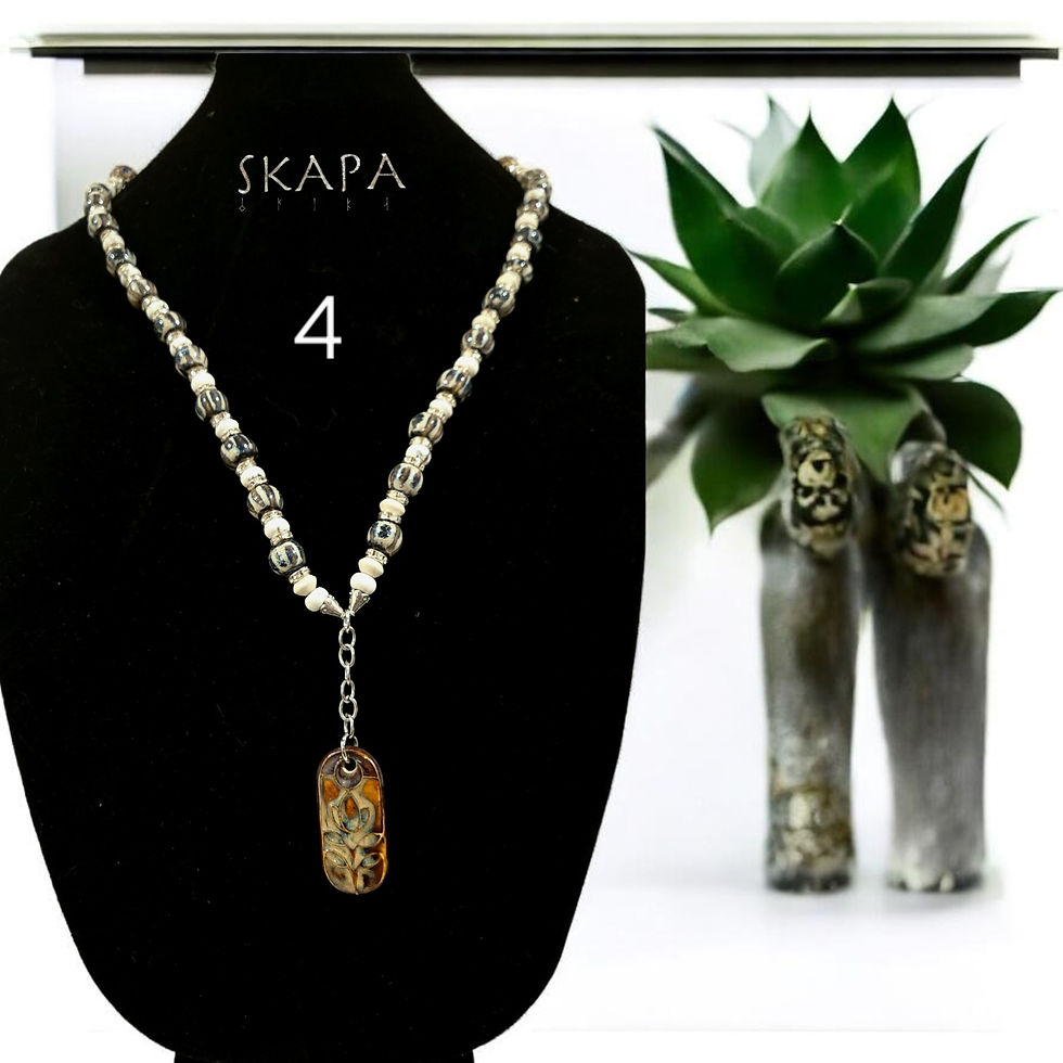 Thumbnail: Beaded Necklaces with Boho Oval Ceramic Pendant