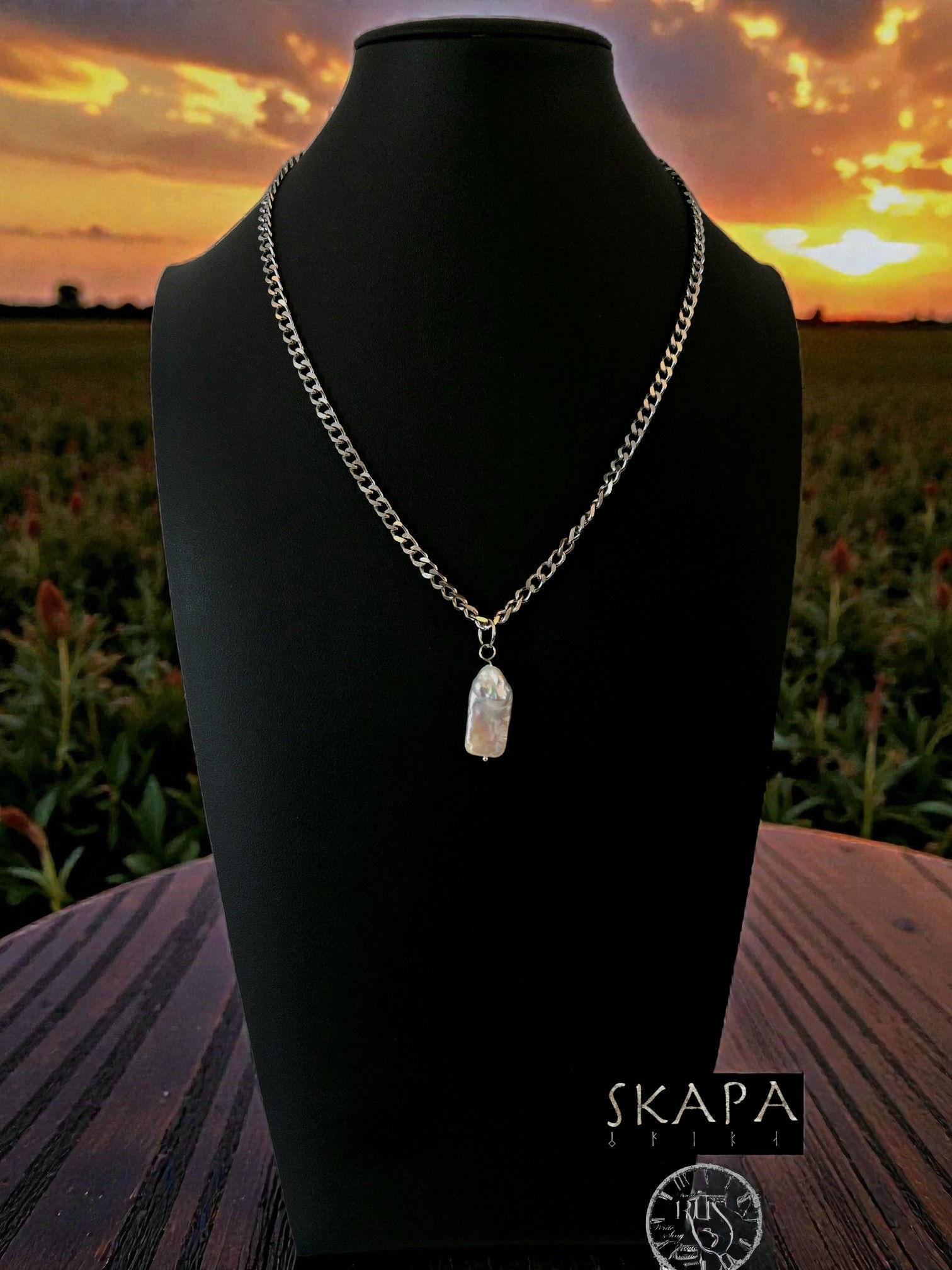 Natural baroque pearl pendant on silver chain necklace — elegant organic pearl artisan jewelry by Skapa