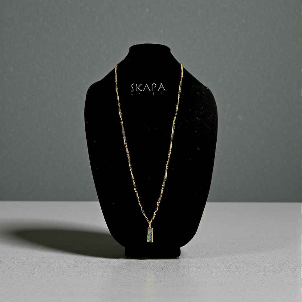 Elegant layered stone and gold pendant on double chain — artisan handcrafted jewelry by Skapa