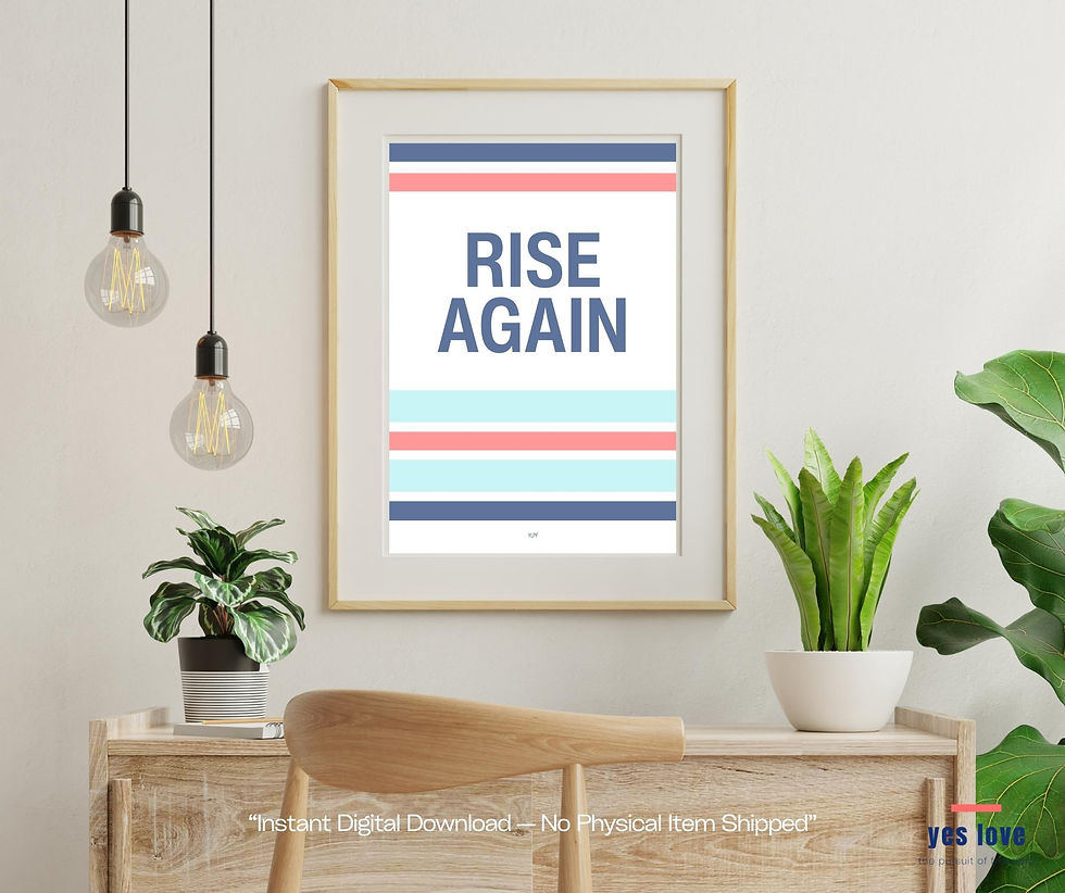Thumbnail: Rise Again inspirational wall art printable shown in stylish office workspace frame mockup