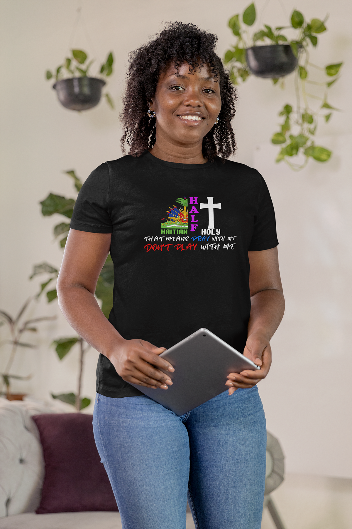 Half Haitian Half Holy Black Shirt