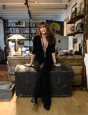 Artist and author DK HIllard in her studio