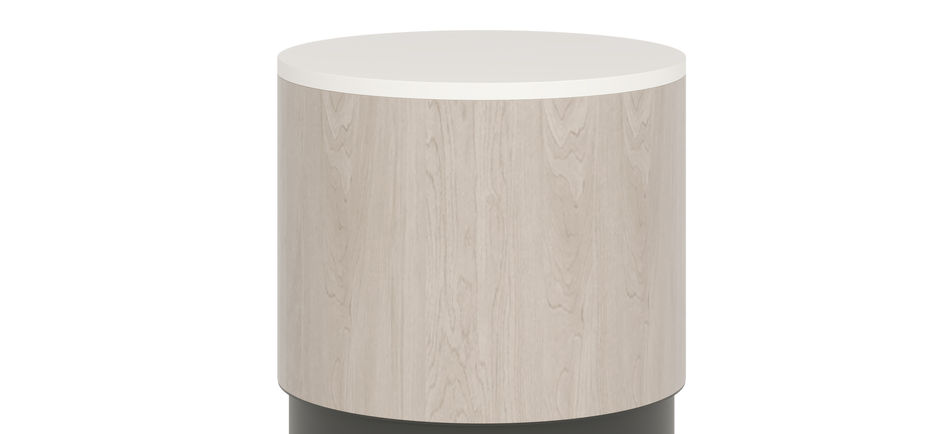 Sky Table Corian + Plinth Base – 20” Diameter x 20” Height – tall Corian top plinth base table, 20-inch height.