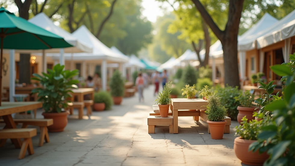 Eye-level view of a sustainable product fair showcasing eco-friendly solutions