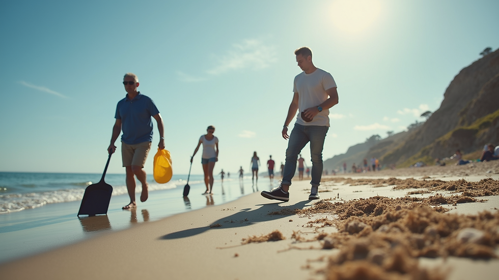 Eye-level view of a beach clean-up event