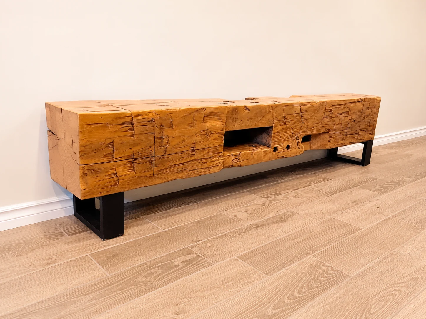 Vintage reclaimed barn beam bench