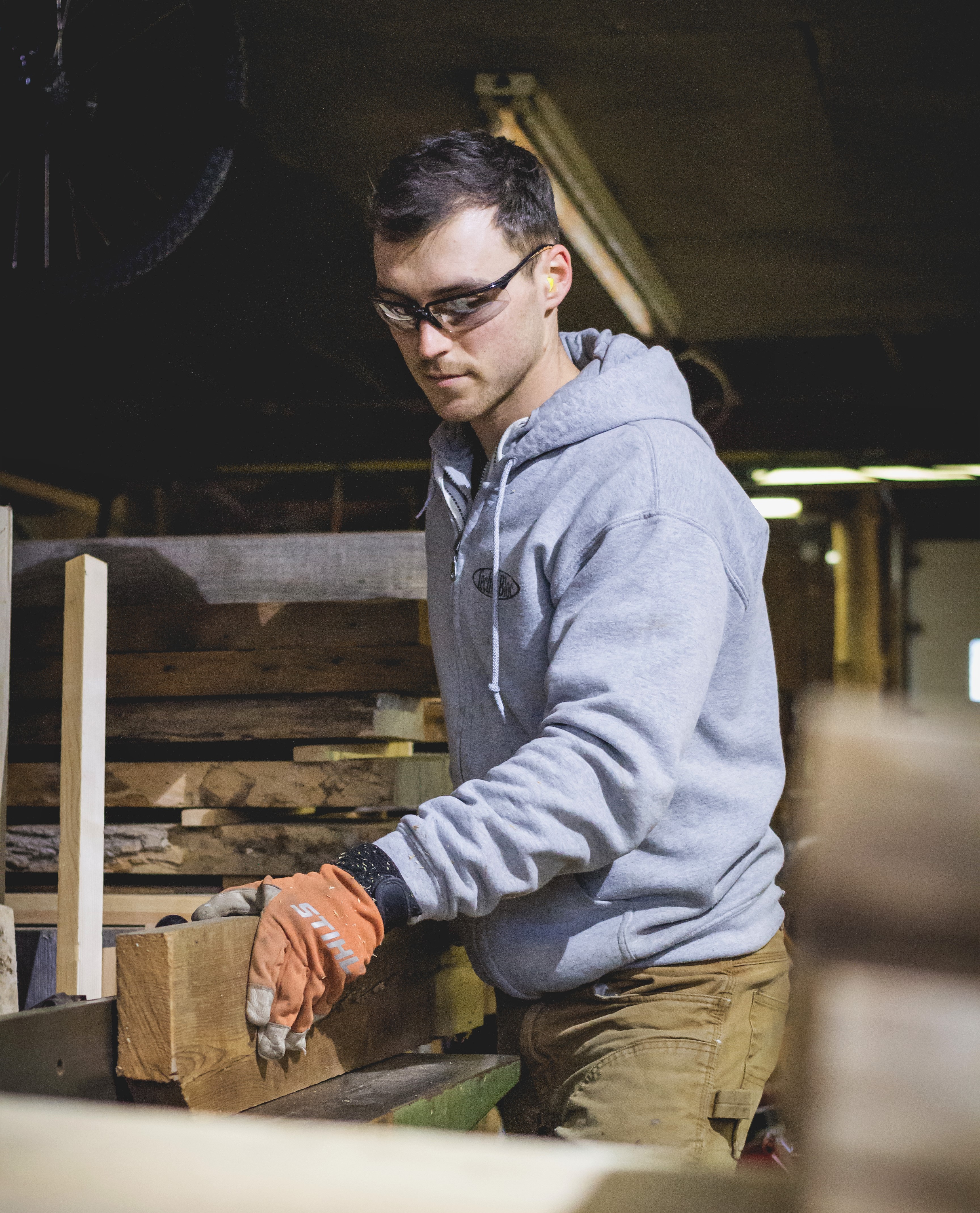 Jointing barn wood in the Escarpment Woodworks shop