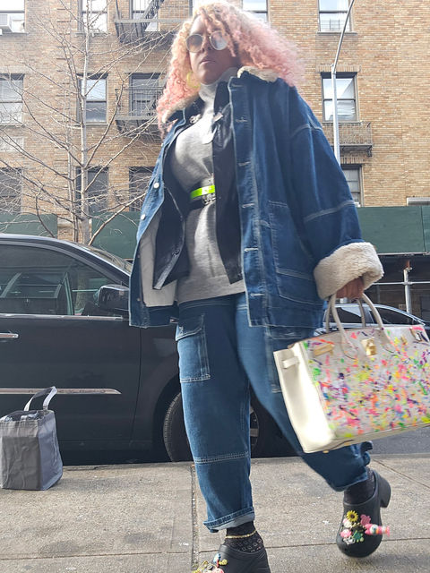 Genuine leather cream neon color paint splatter. Birkin handbag style. Closures and pockets.