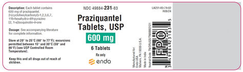 Praziquantel 600 mg tablets USP (Endo, USA) pack approved under TGA Section 19A