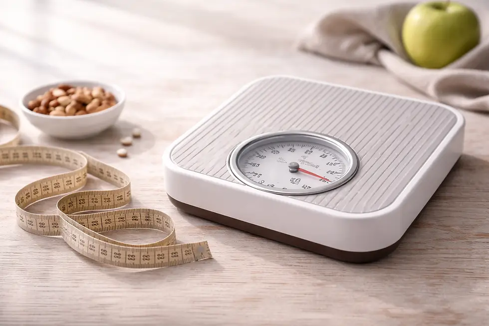 Bilancia pesapersone e metro da sarta, immagine illustrativa per articolo su peso che non scende