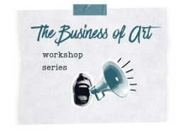 the image depicts an ad for the business of art program: the title of the series with a blowhorn.