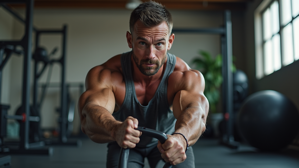Eye-level view of a veteran engaging in a fitness coaching session