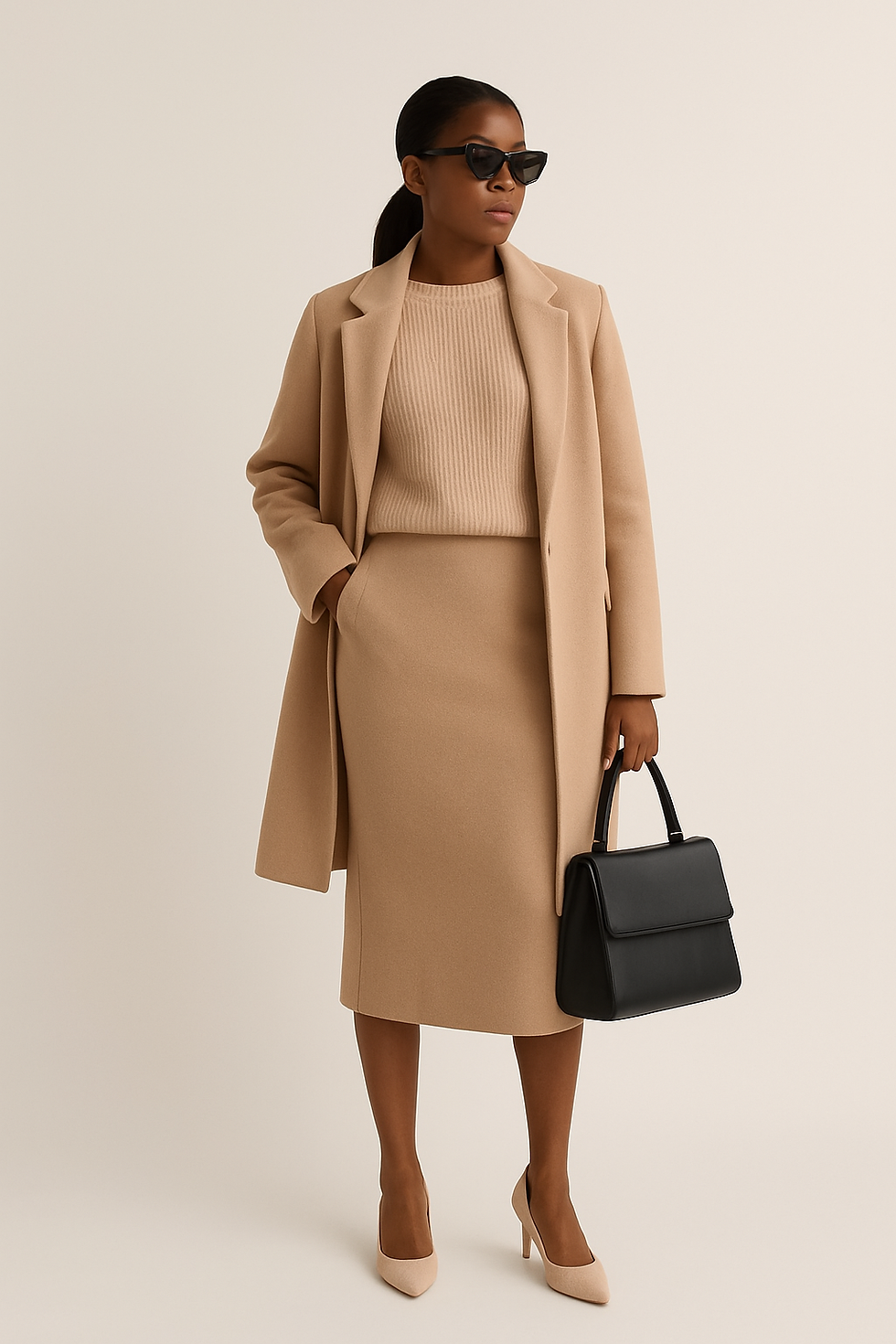 Mulher com look monocromático andando na rua