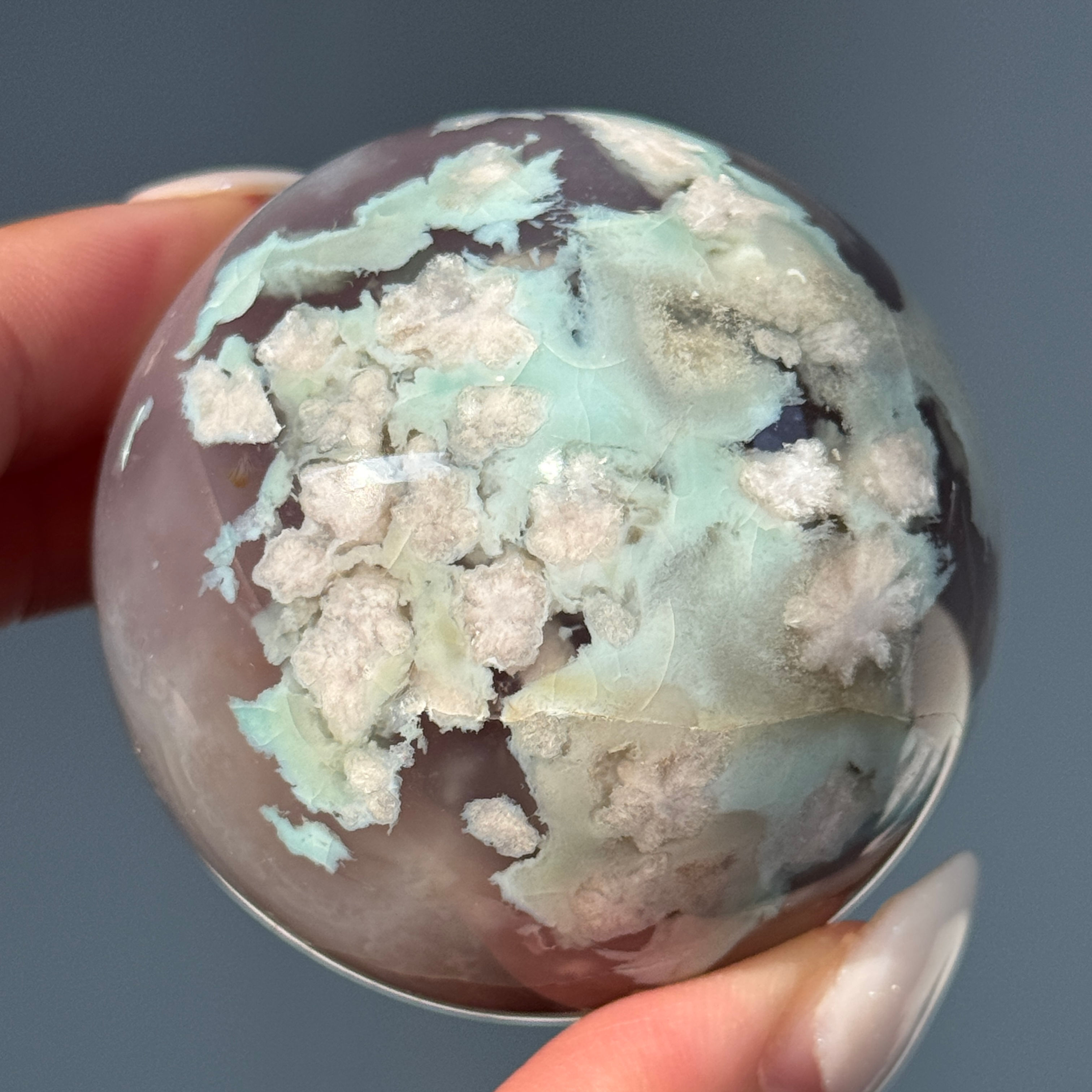 green flower agate sphere