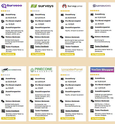 Alle Seiten für bezahlte Onlineumfragen auf einen Blick ; bezahlte Onlineumfragen welche anbieter
