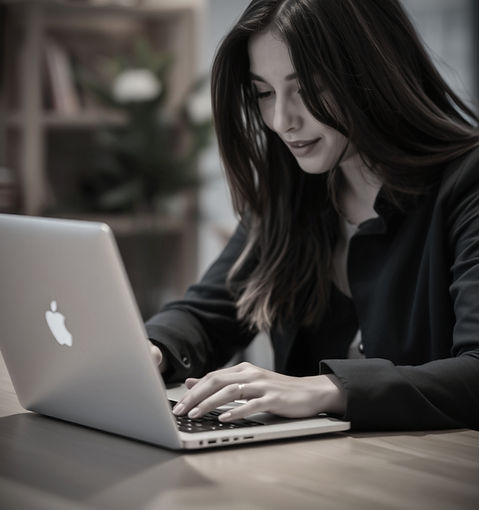 blurred picture lady looking at laptop_e